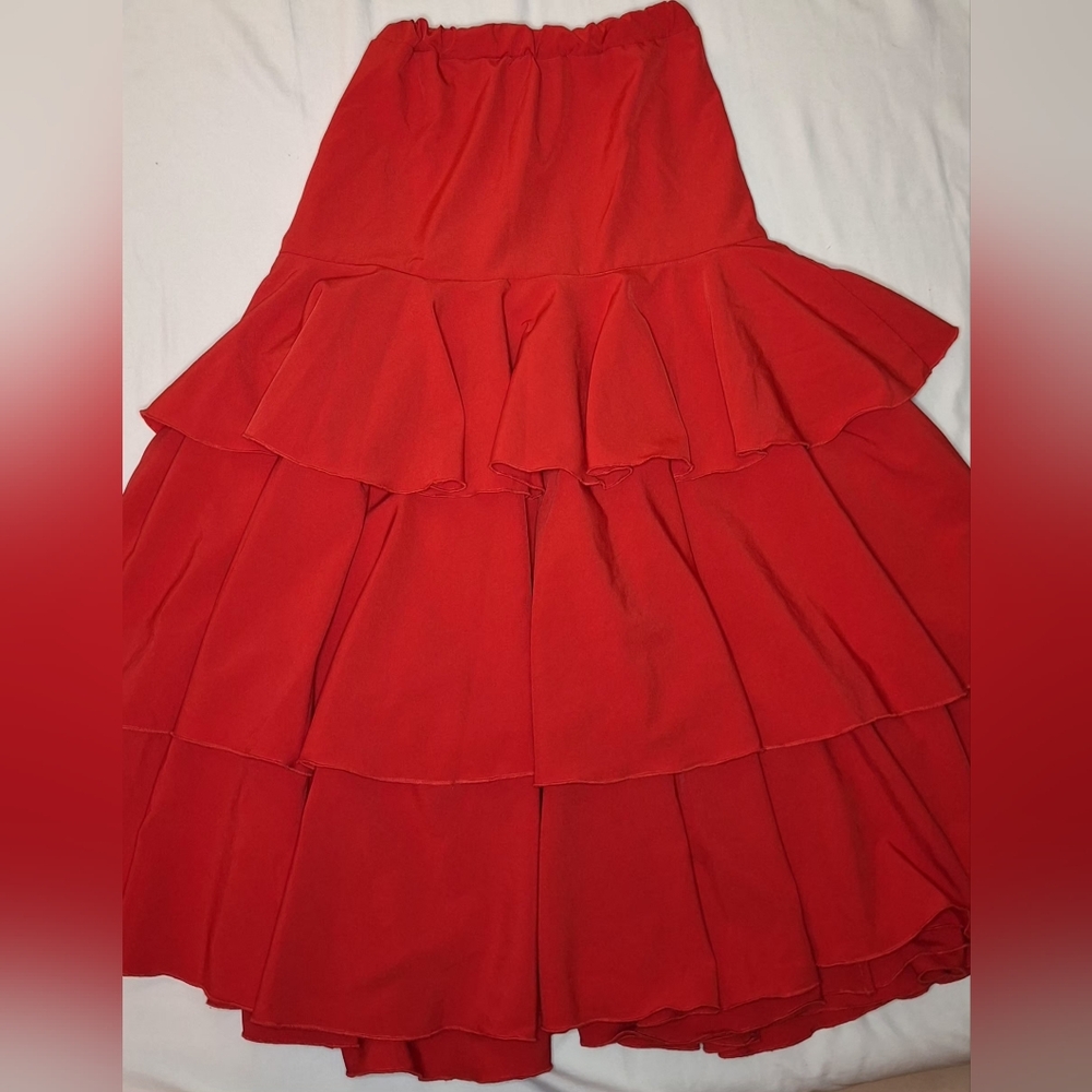 Red Tiered Ruffle Midi Skirt -  Women [1 DAY SALE💲]
